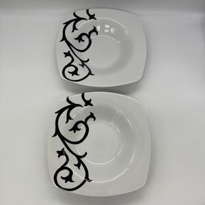 Coventry Scroll Black Set of 2 Square Rim Soup or Salad Bowls